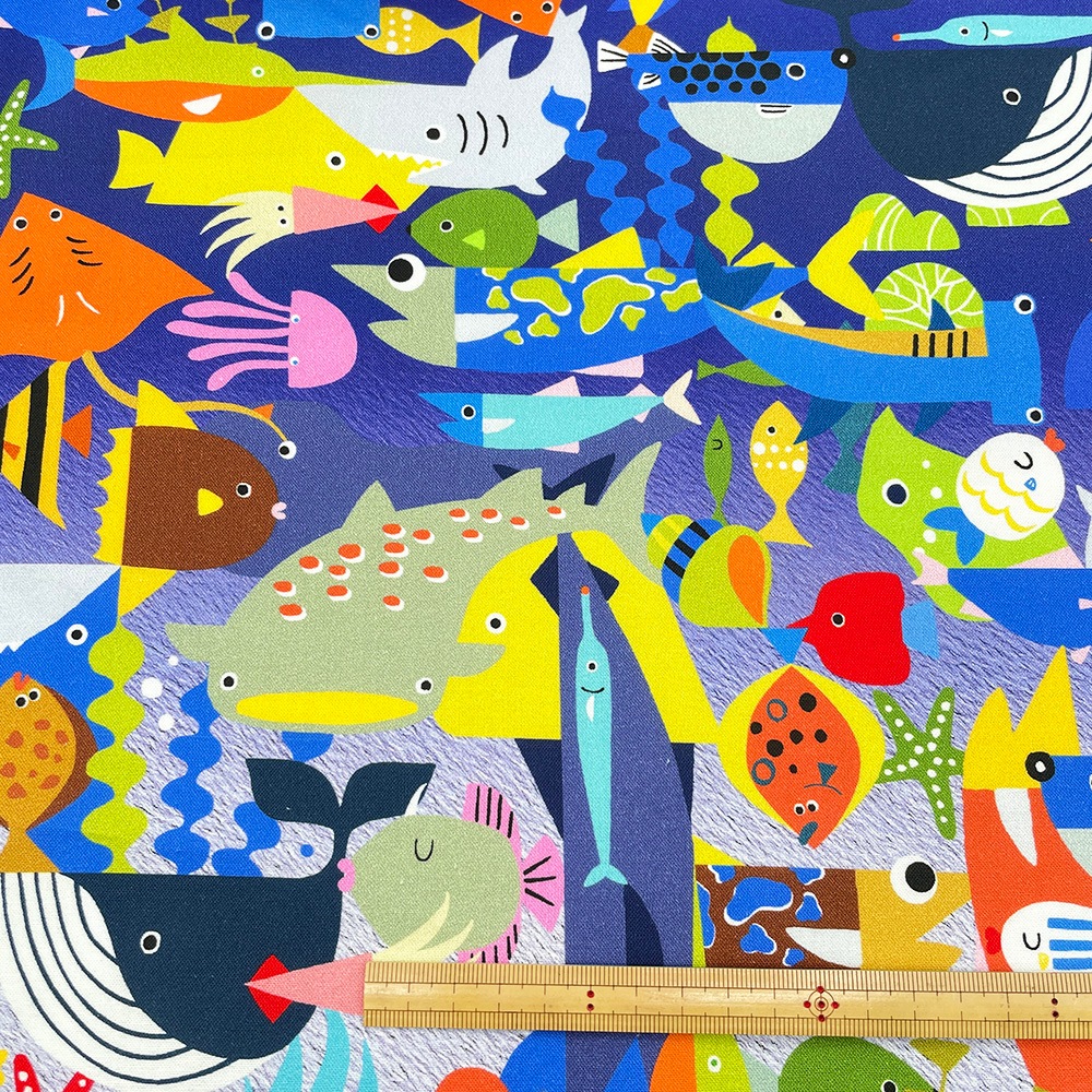 【Riconic】「おしゃれな魚図鑑」 デジタルプリント｜シーチング