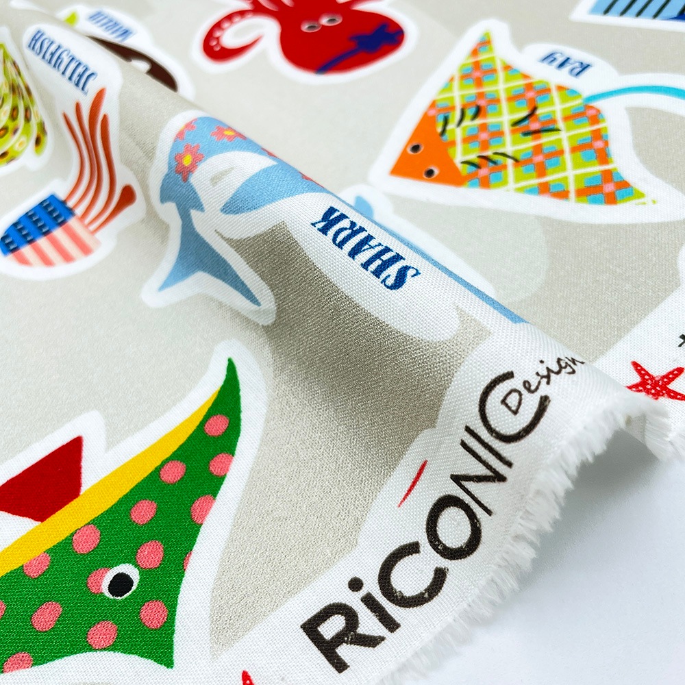 【Riconic】「おしゃれな魚図鑑」 デジタルプリント｜シーチング