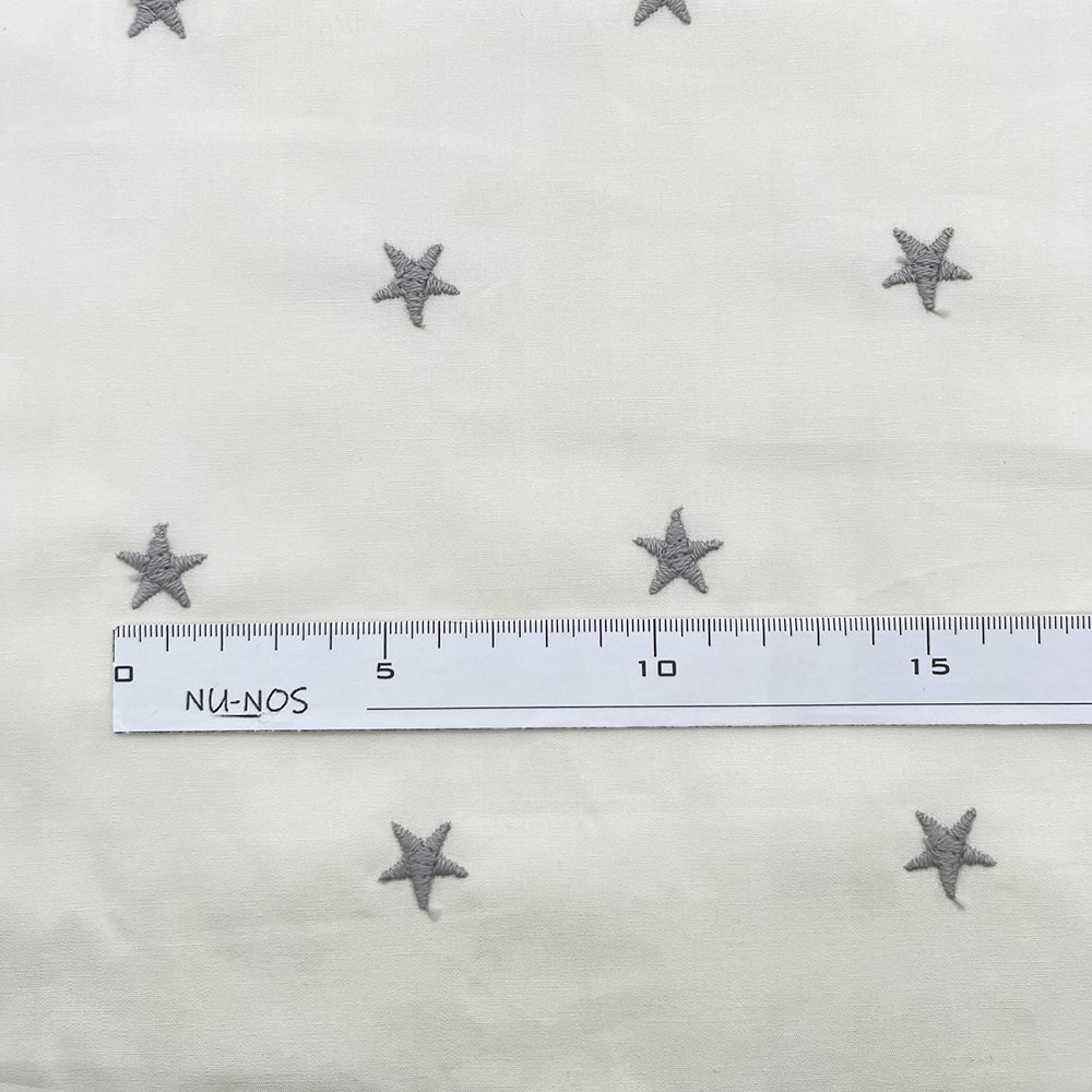 mokomokoSTAR 刺しゅう コットンブロード生地|スター 星 刺繍 (アイボリー×パールグレー刺繍)