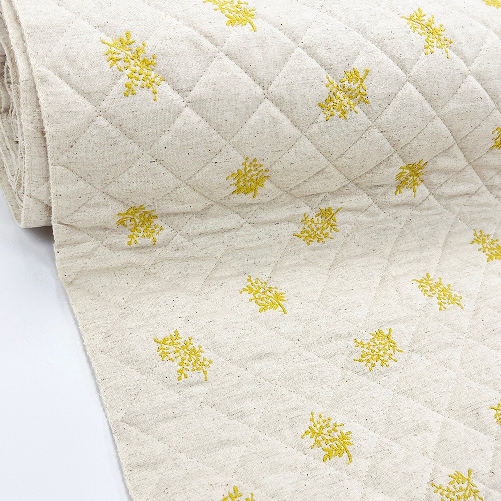 ミモザ刺しゅう｜コットンリネン キルティング
