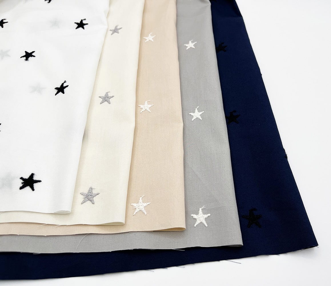 mokomokoSTAR 刺しゅう コットンブロード生地｜スター 星 刺繍