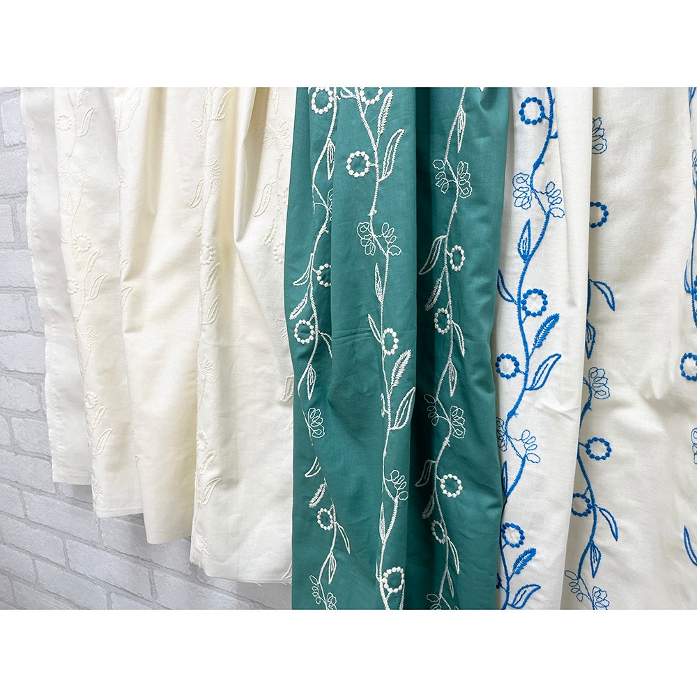 【Hitosaji】 蔓草(TSURUKUSA) 刺しゅう |ローン(アンティークグリーン×アイボリー刺繍)