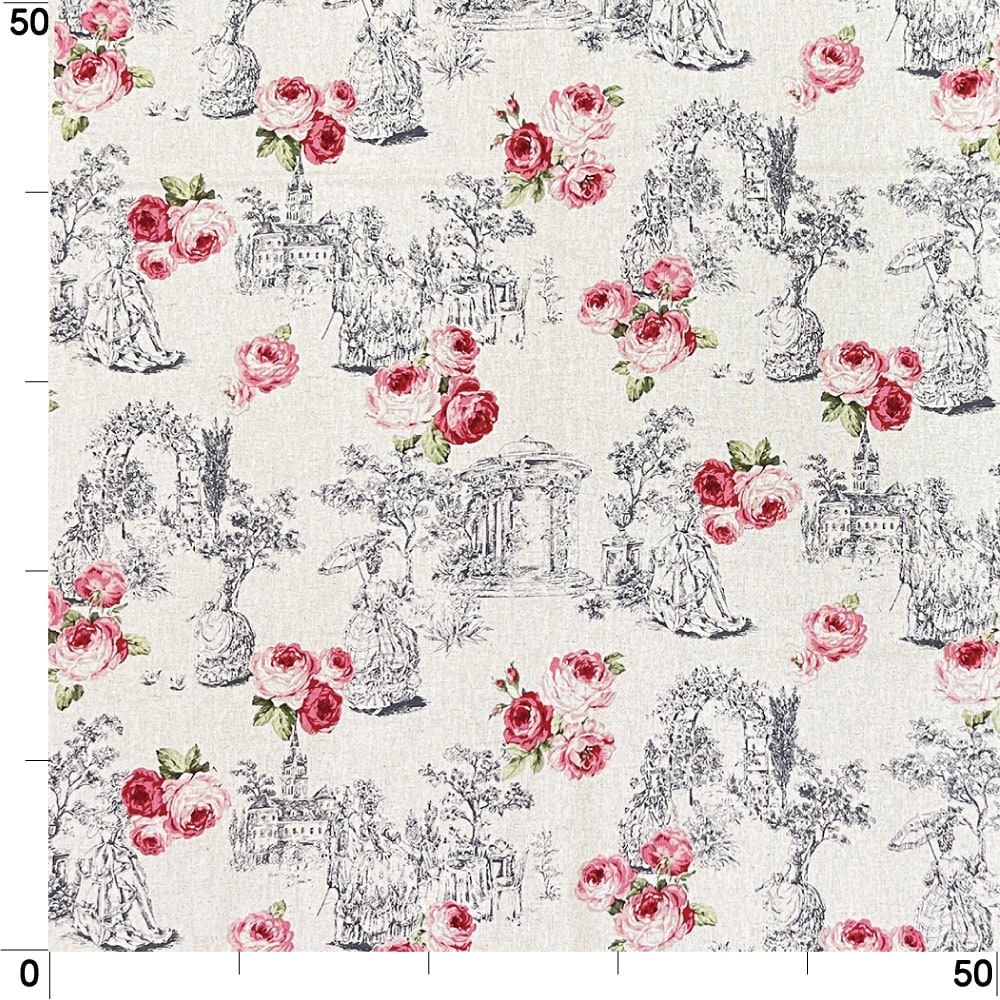 【sale】コットンリネンキャンバス|トワルローズ プリント|綿麻 花柄 (ナチュラル)