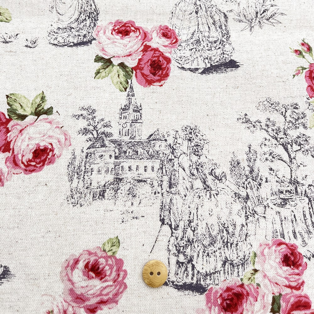 【sale】コットンリネンキャンバス|トワルローズ プリント|綿麻 花柄 (ナチュラル)