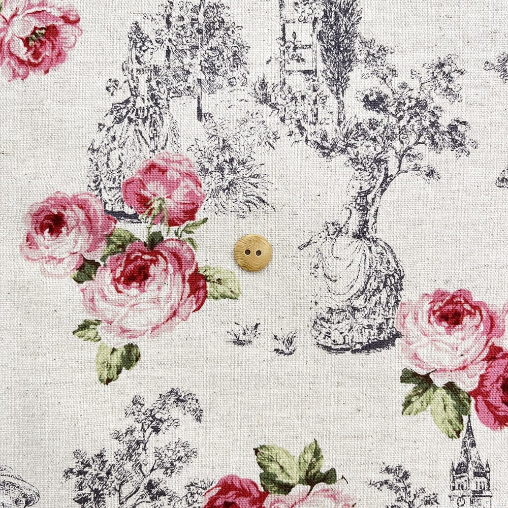 【sale】コットンリネンキャンバス|トワルローズ プリント|綿麻 花柄 (ナチュラル)