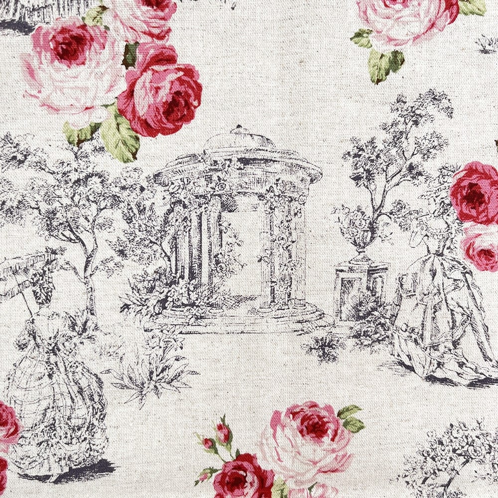 【sale】コットンリネンキャンバス|トワルローズ プリント|綿麻 花柄 (ナチュラル)