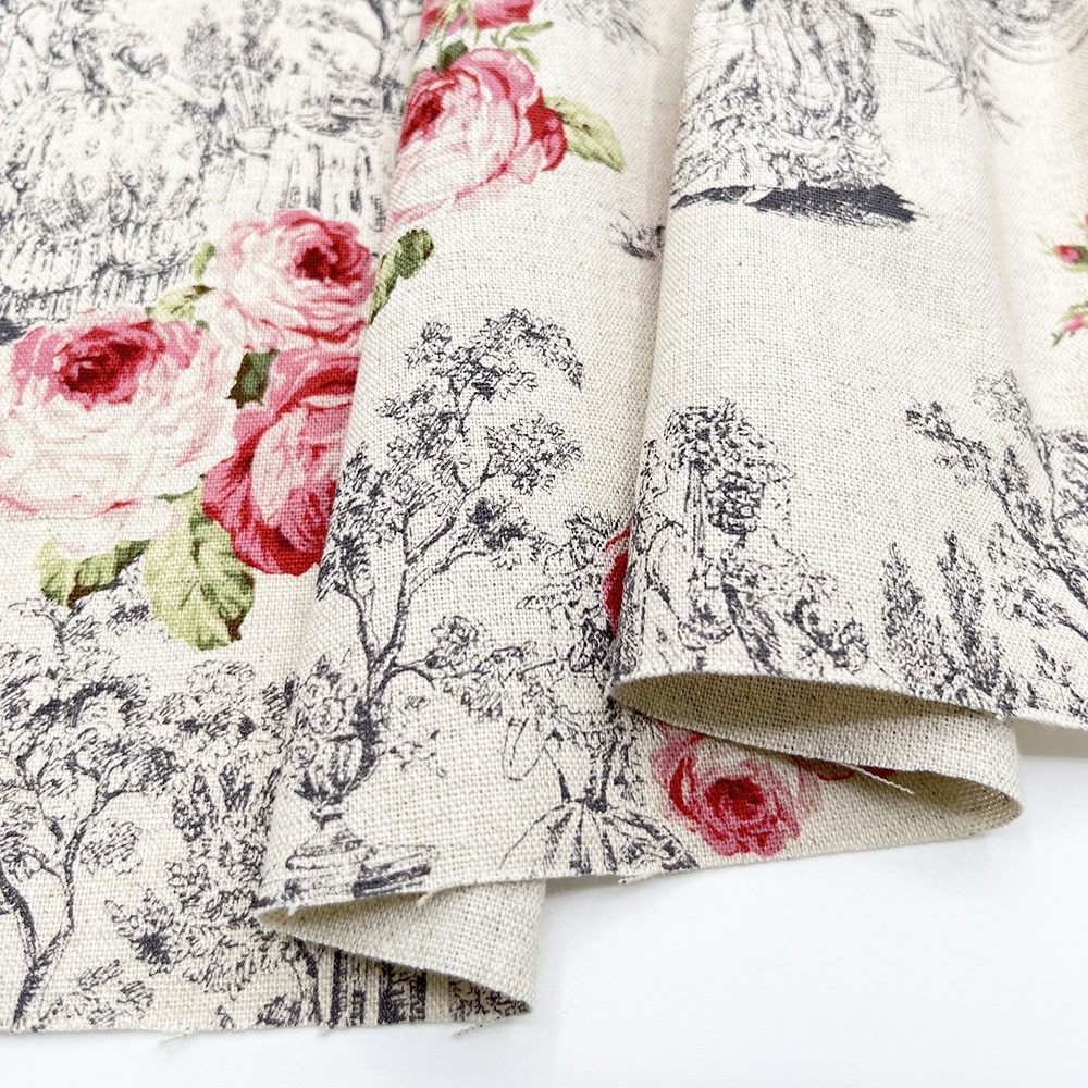 【sale】コットンリネンキャンバス|トワルローズ プリント|綿麻 花柄 (ナチュラル)