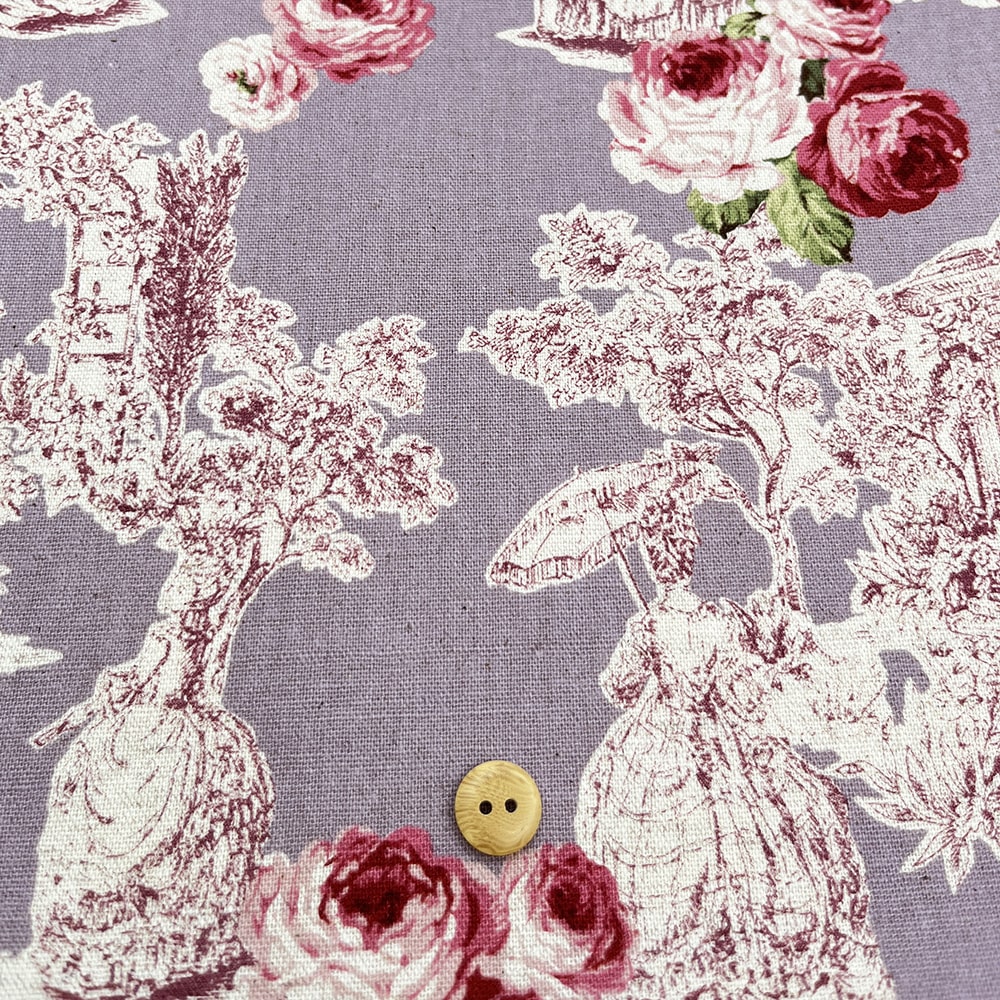 【sale】コットンリネンキャンバス｜トワルローズ プリント｜綿麻 花柄　（ラベンダー)