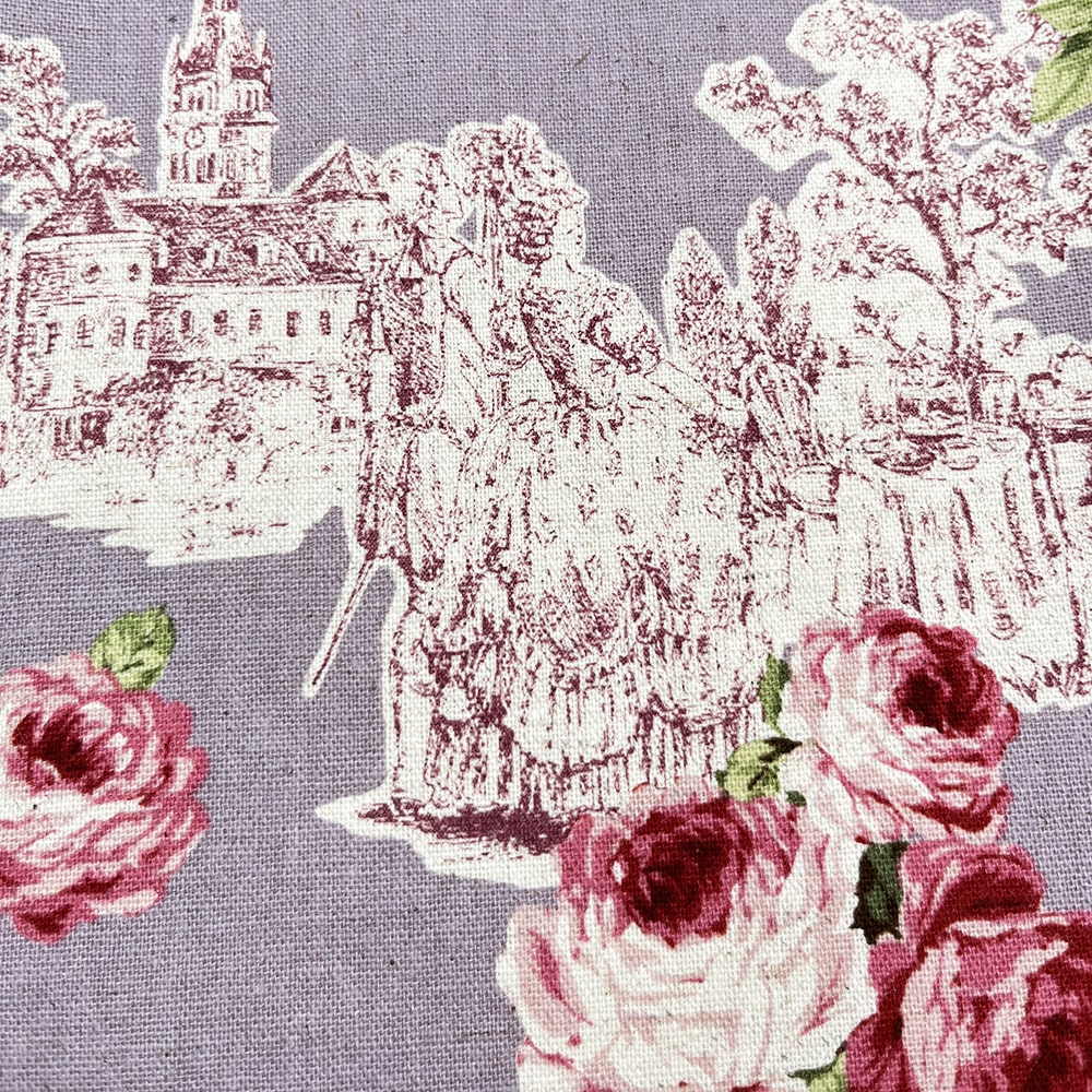 【sale】コットンリネンキャンバス｜トワルローズ プリント｜綿麻 花柄　（ラベンダー)