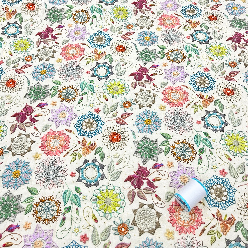 【Riconic】「レースフラワーにきゅんとして」 デジタルプリント｜キルティング　ストライプ