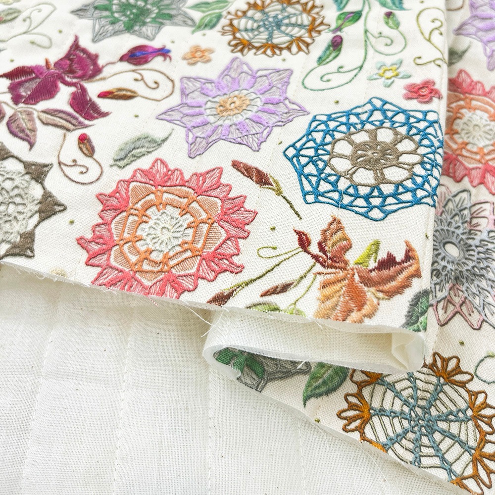 【Riconic】「レースフラワーにきゅんとして」 デジタルプリント｜キルティング　ストライプ