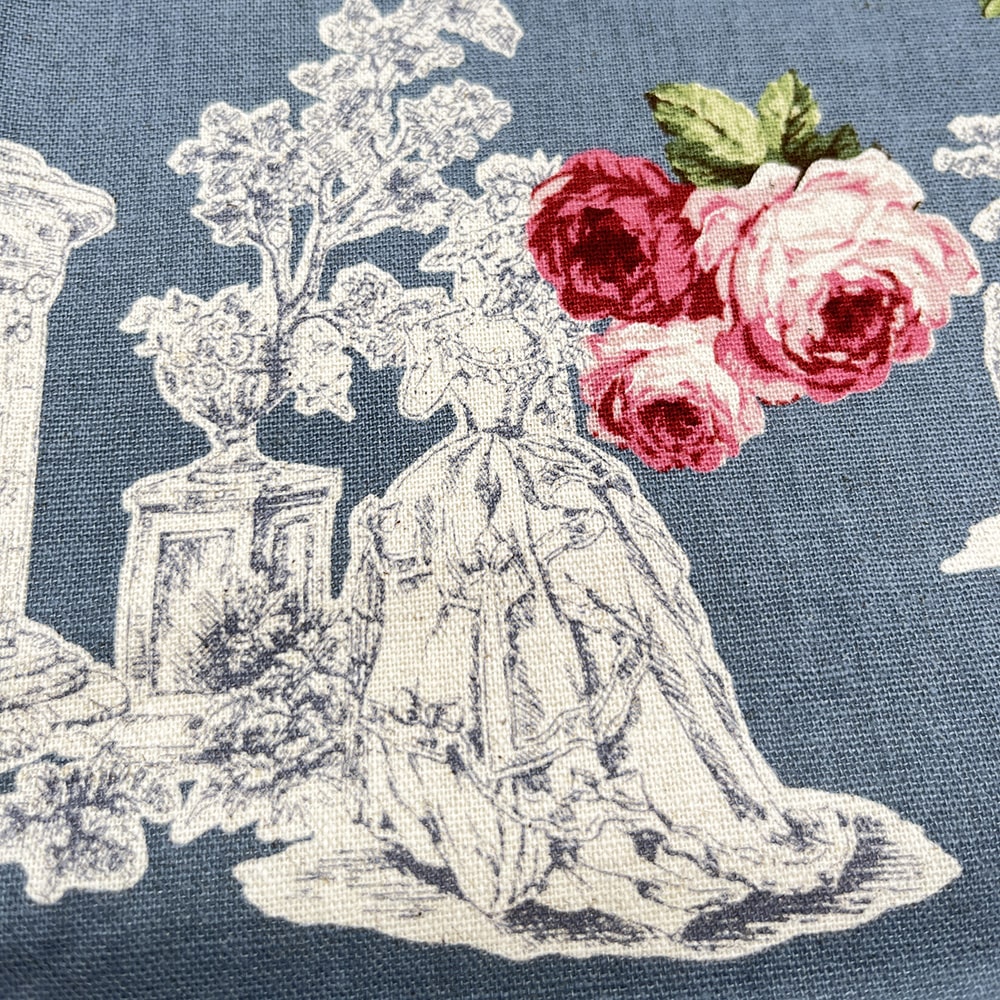 【sale】コットンリネンキャンバス｜トワルローズ プリント｜綿麻 花柄　（シャドーブルー)