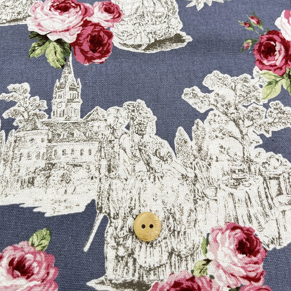 【sale】コットンリネンキャンバス｜トワルローズ プリント｜綿麻 花柄　（グレイッシュパープル)