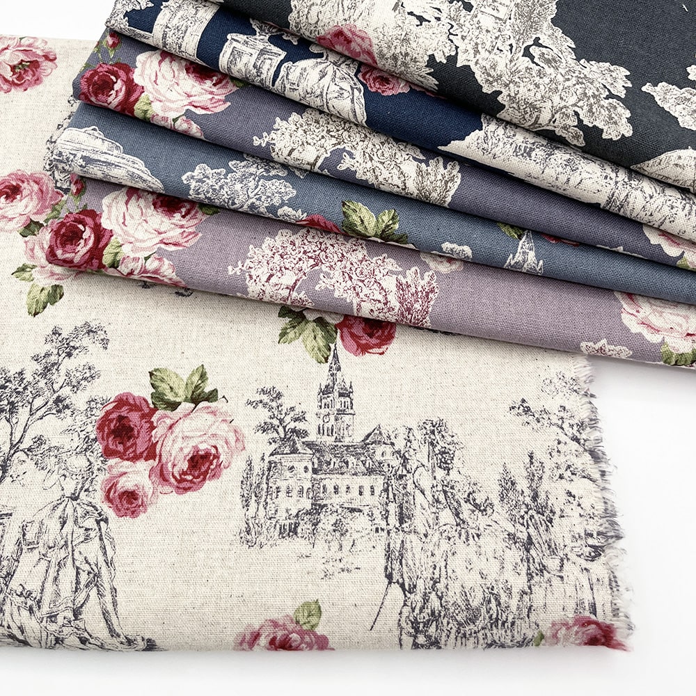 【sale】コットンリネンキャンバス｜トワルローズ プリント｜綿麻 花柄　（グーズグレイ)