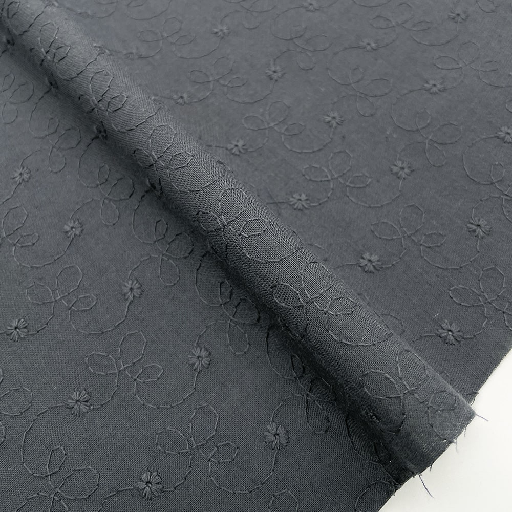 小花柄 刺しゅう レース キャンブリック生地 (チャコールグレー)