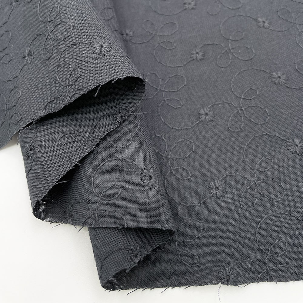 小花柄 刺しゅう レース キャンブリック生地 (チャコールグレー)