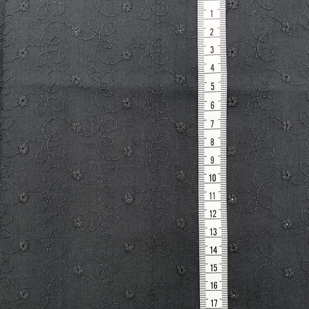 小花柄 刺しゅう レース キャンブリック生地 (チャコールグレー)