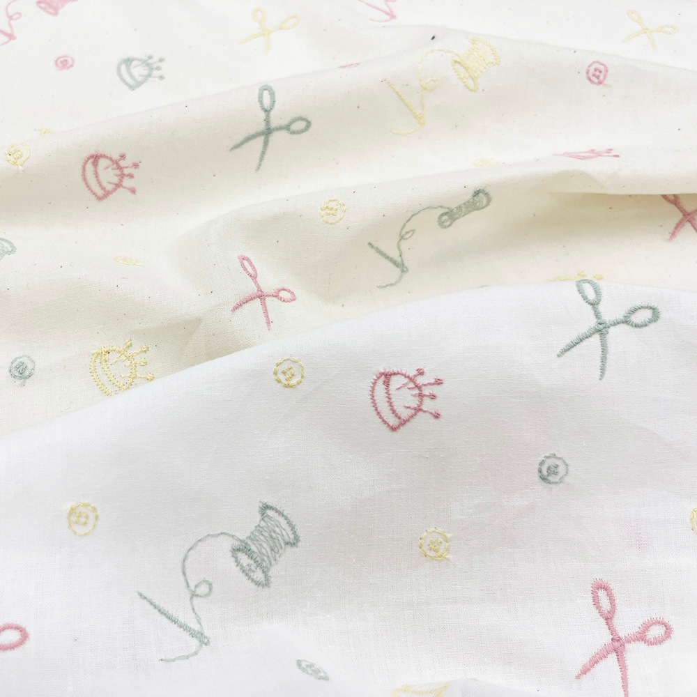 ソーイングマテリアル刺しゅう　ペールカラー｜キャンブリック生地　刺繍