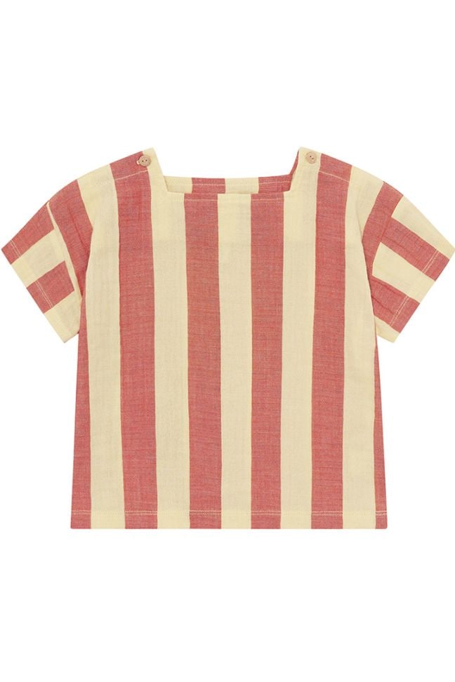 1st drop]Organic Zoo / Tomato Stripes Square Neck T-Shirt