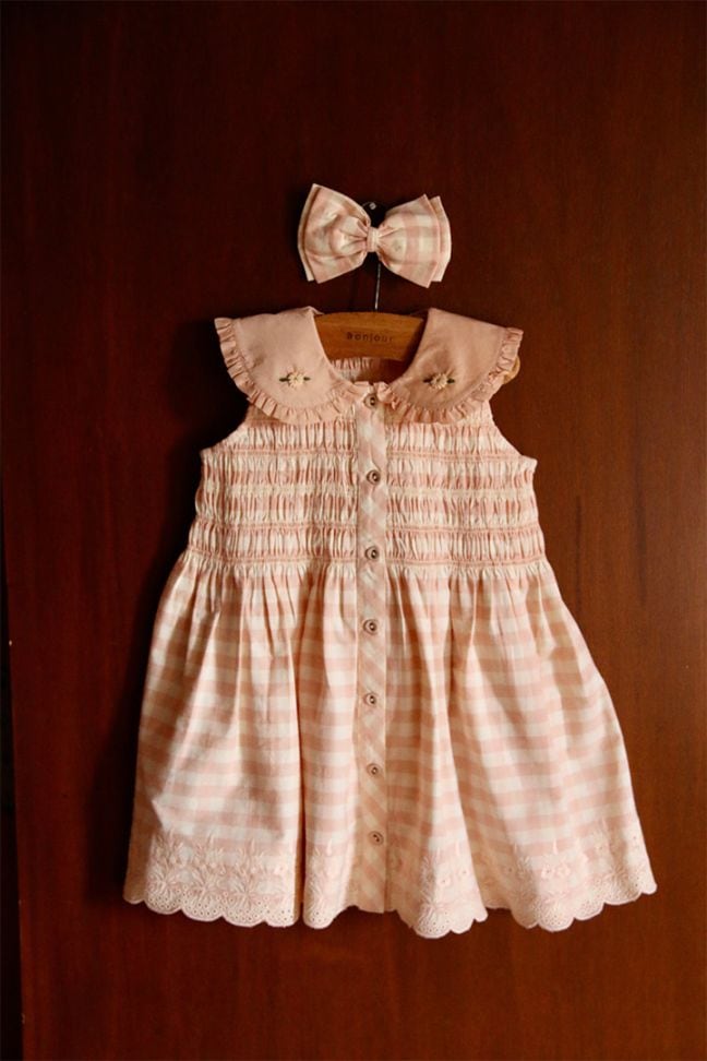 【新品】Bonjour Smocked Blouse 4Y Bonjour / EMBROIDERED TUNIC(2Y,4Y,6Y) + HAIR CLIP / BJ57-SS26