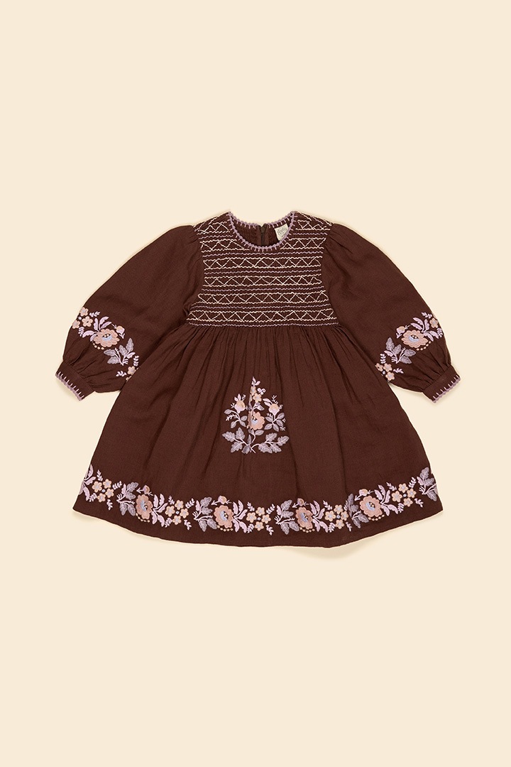Apolina / NOEMIE EMBROIDERED DRESS / APONOEDCHA26 / DARK CHOCOLATE