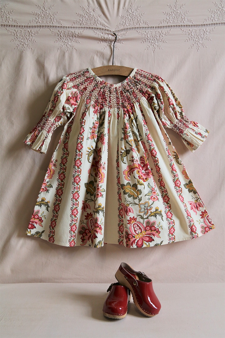 新品♡ bonjour skirt dress ＆scarf 8Y♡ 체크앤도트 | Skirt dress Rosa Bloom Print