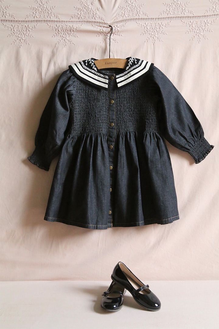 ワンピース Bonjour DENIM TUNIQUE handsmock 10y ワンピース Bonjour DENIM TUNIQUE handsmock 10y Denim