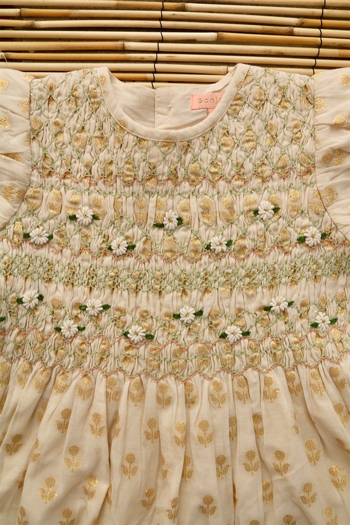 【新品】Bonjour Smocked Blouse 4Y 1st drop]Bonjour / Smocks blouse short sleeves(2Y,4Y,6Y