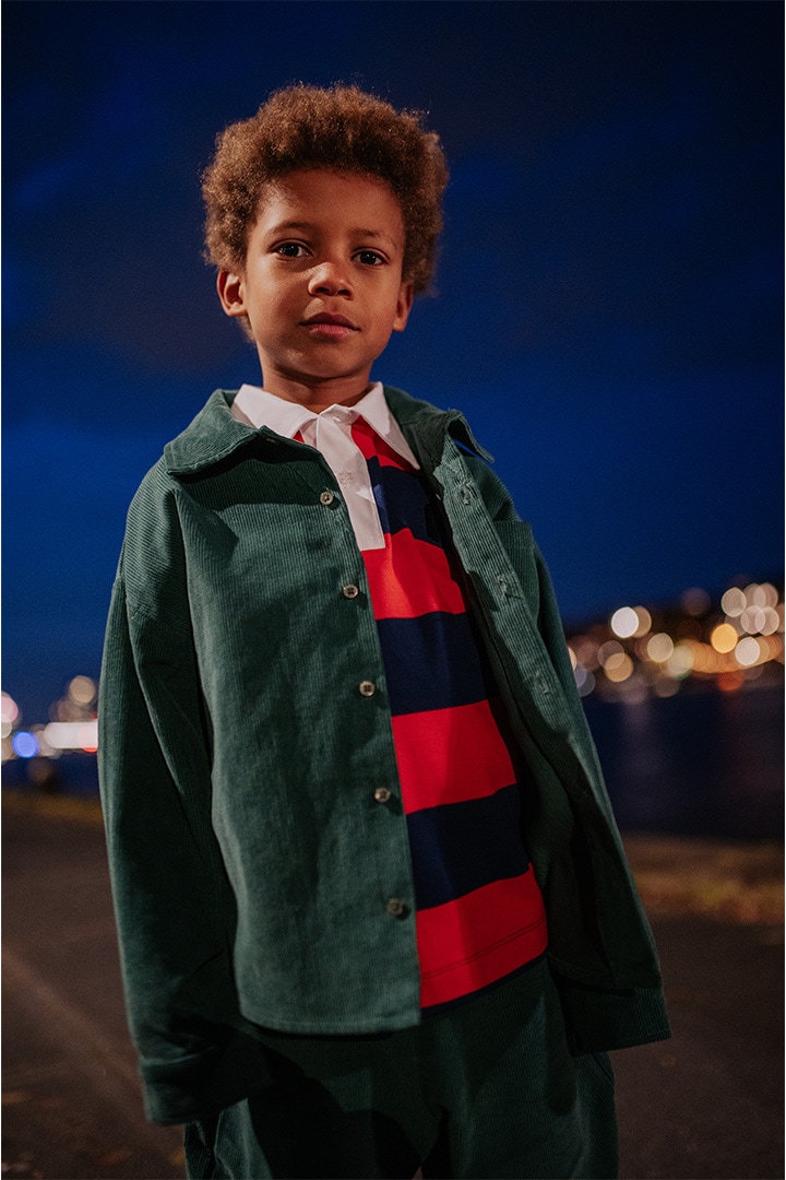 2nd drop]REPOSE AMS / 24. polo sweatshirt / navy red block stripe