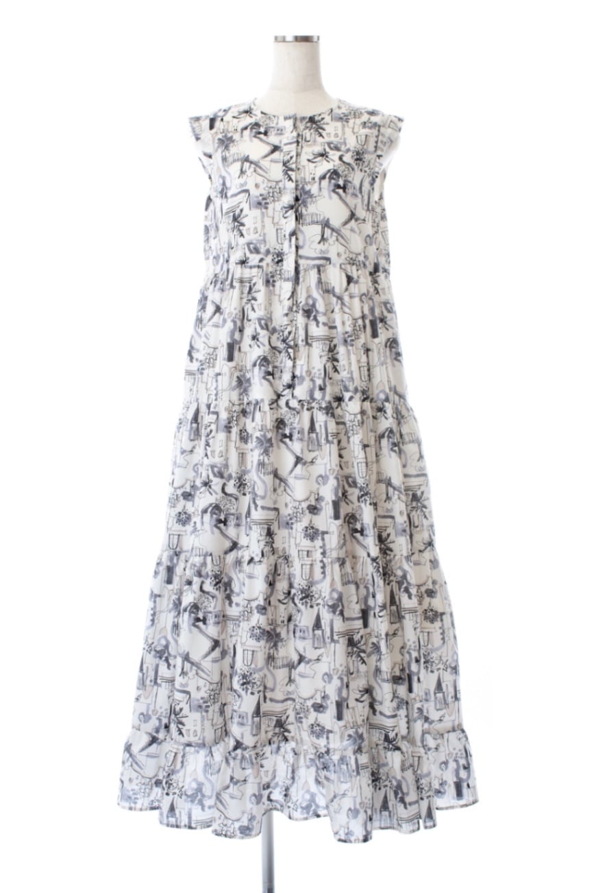 シティプリントティアードワンピース/ブラック | DRESS | OBLI