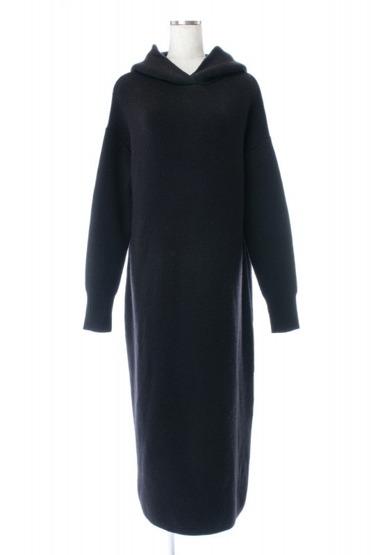 フードニットワンピース/ブラック