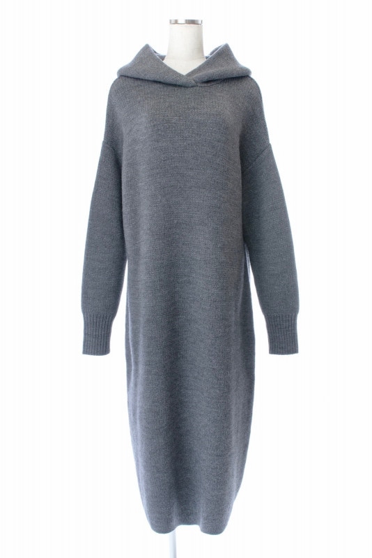 フードニットワンピース/グレー