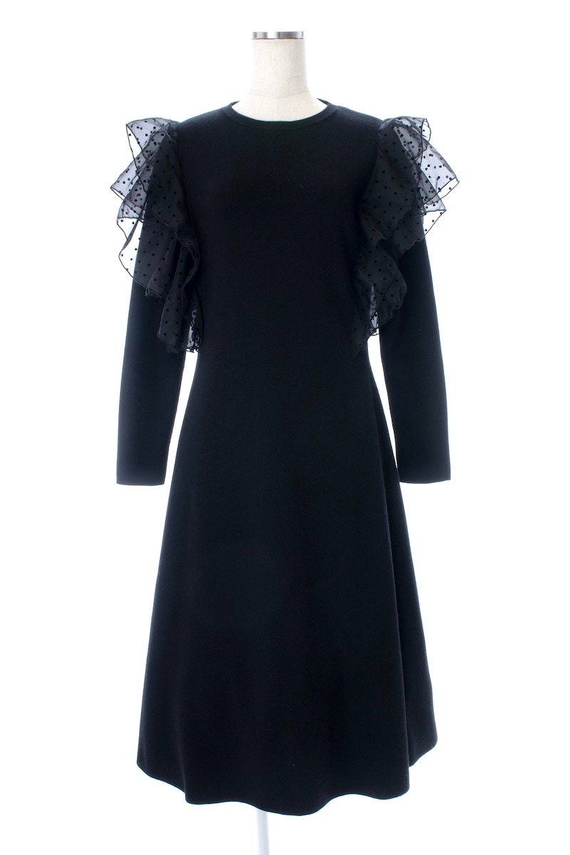 ドットチュールニットワンピース/ブラック | DRESS | OBLI