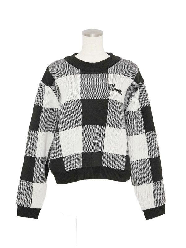 ブロックチェックニット