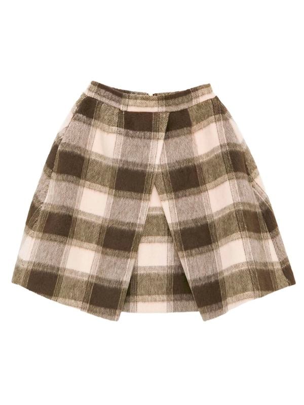 シャギーブロックチェックスカート/ピンク