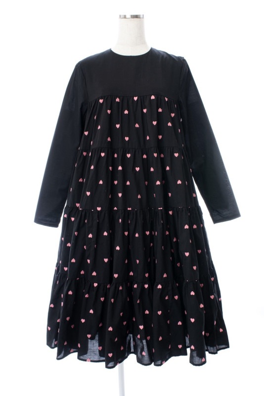【SAMPLE SALE】ハート刺繍ティアードワンピース/ピンク