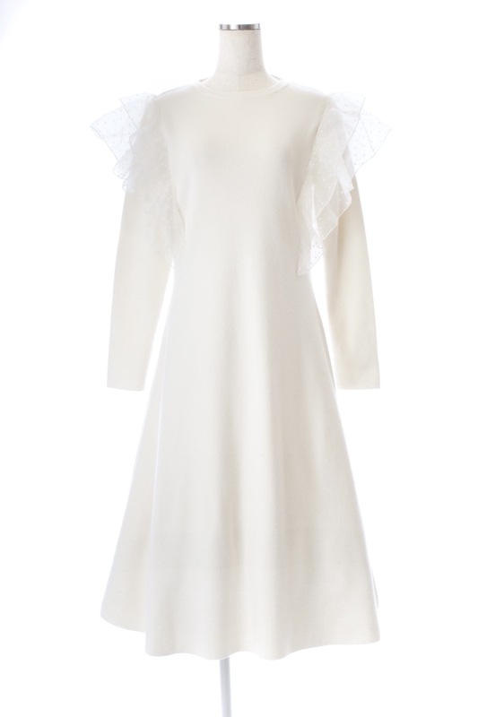 【SAMPLE SALE】ドットチュールニットワンピース/ホワイト【1月23日21:00開始】