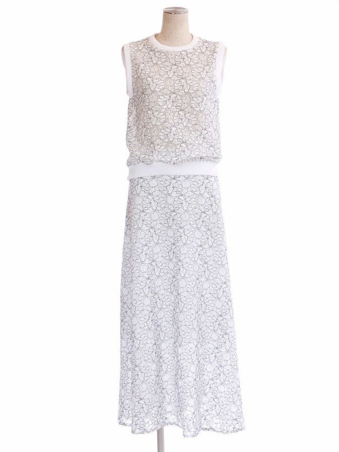 レースセットアップスカート ホワイト Bottoms Obli