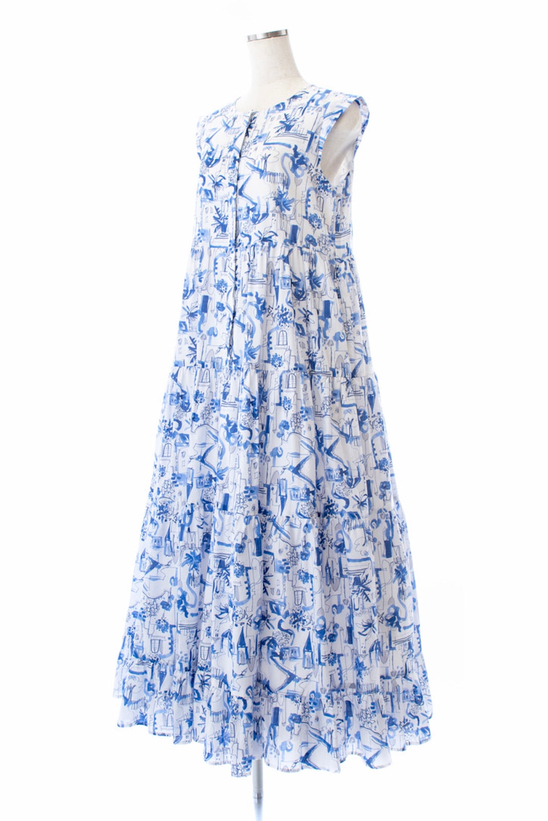 【日本製】 シティプリントティアードワンピース/ブルー | OBLI | DRESS トップス