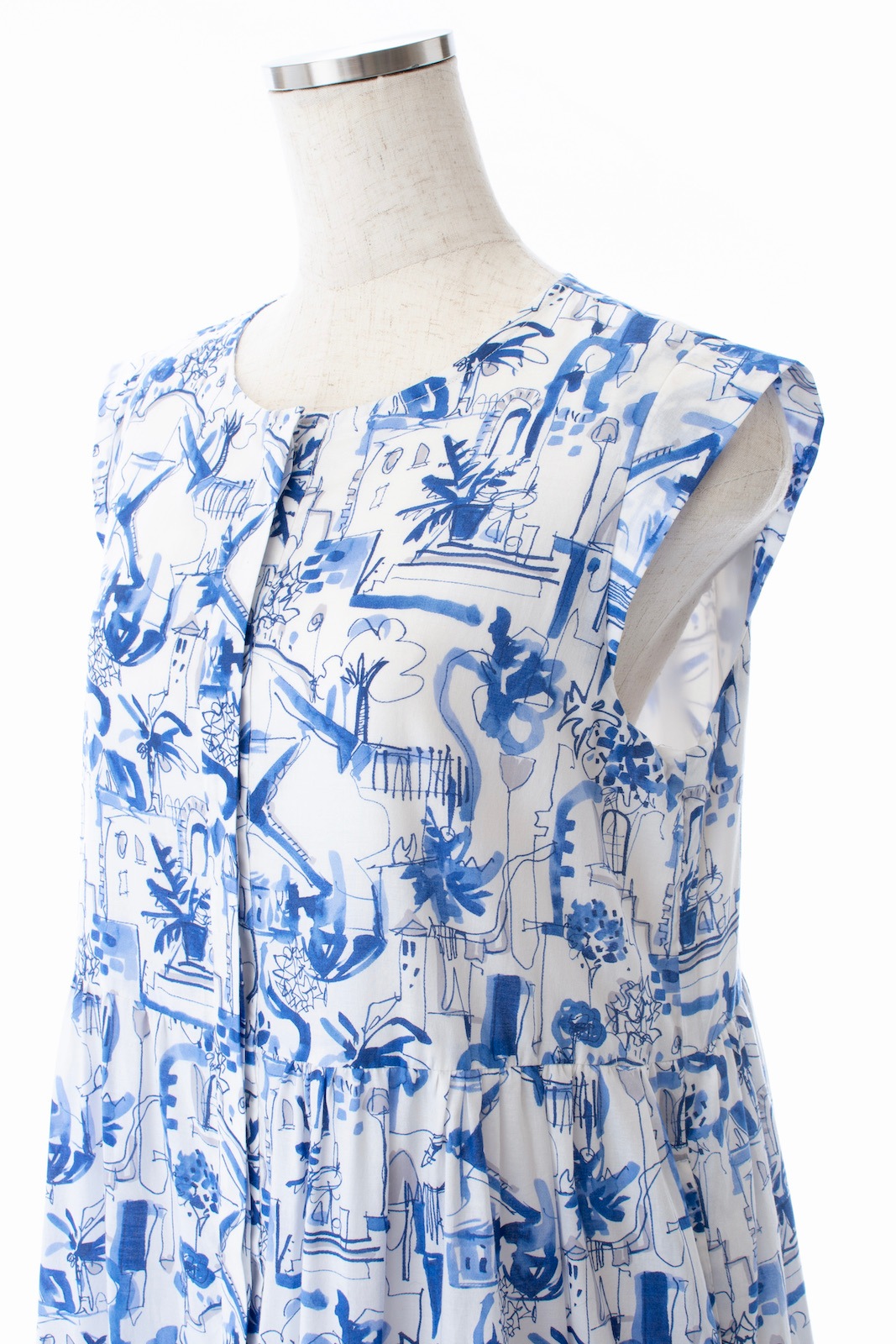 シティプリントティアードワンピース/ブルー | DRESS | OBLI