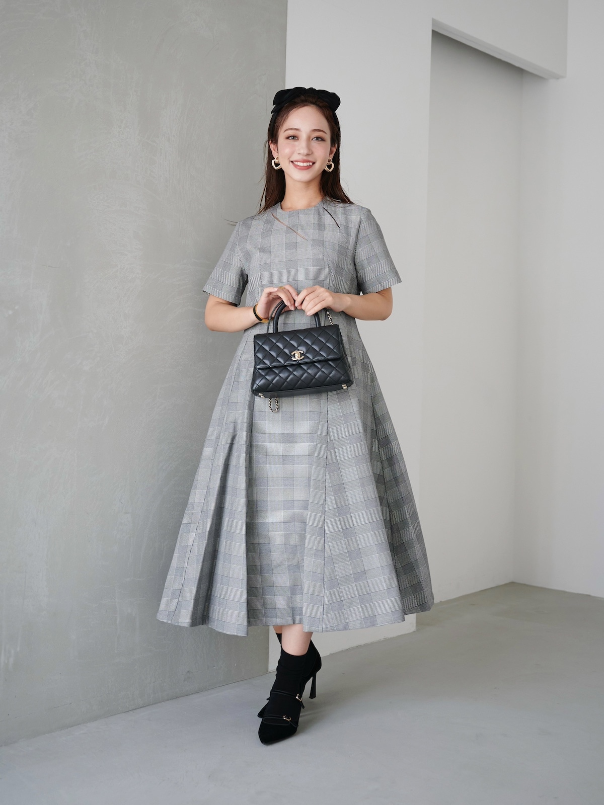 グレンチェックカットアウトドレス