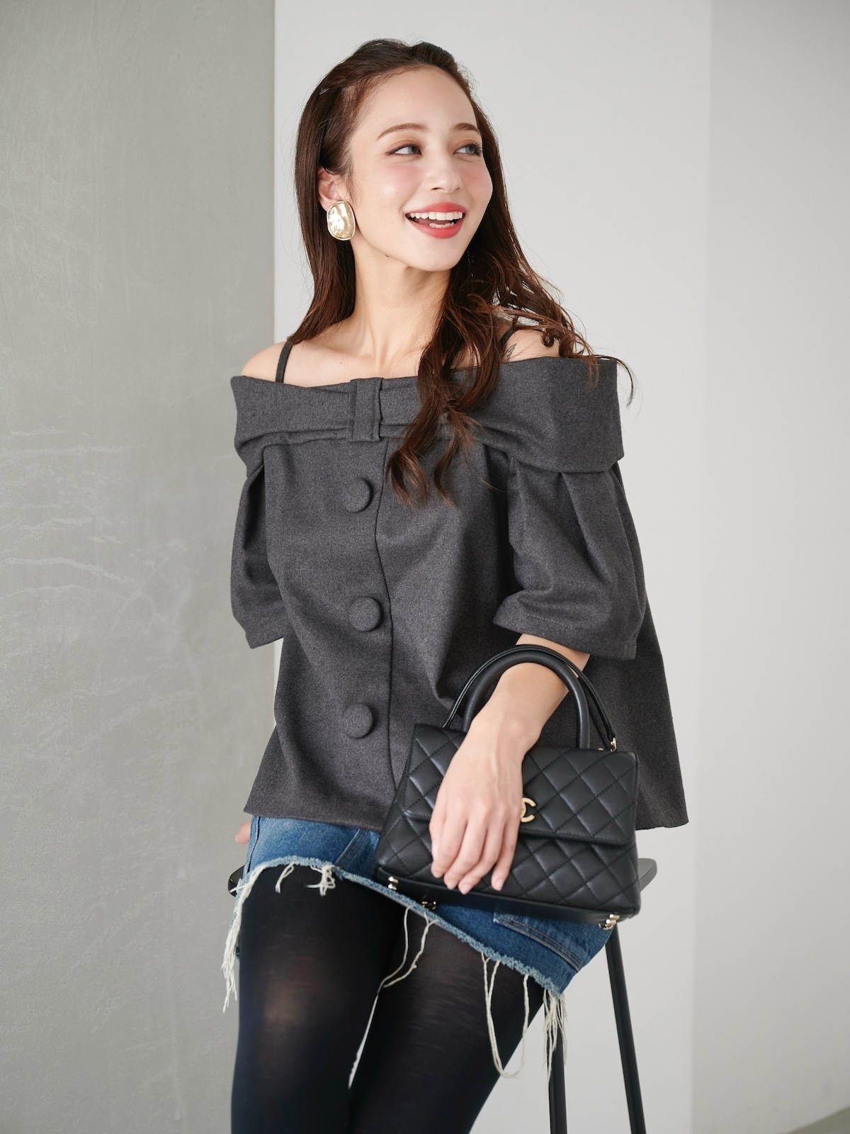 Obli リボンオフショルダートップス リボンオフショルダートップス | TOPS | OBLI