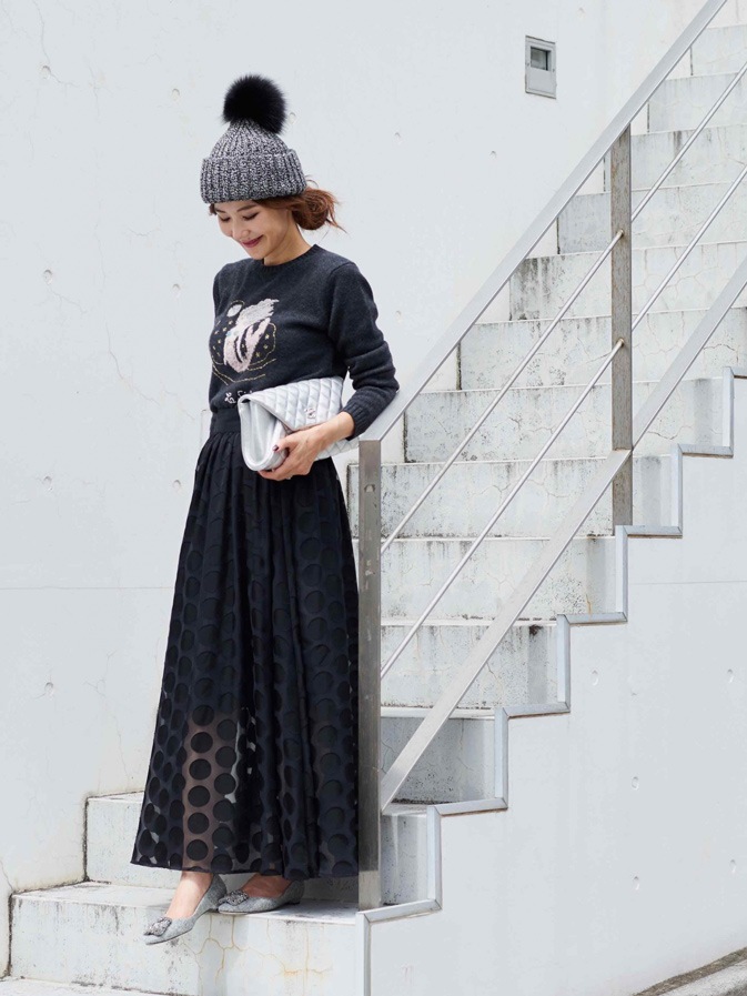 ribbon dot skirt/black | ALL ITEM | OBLI