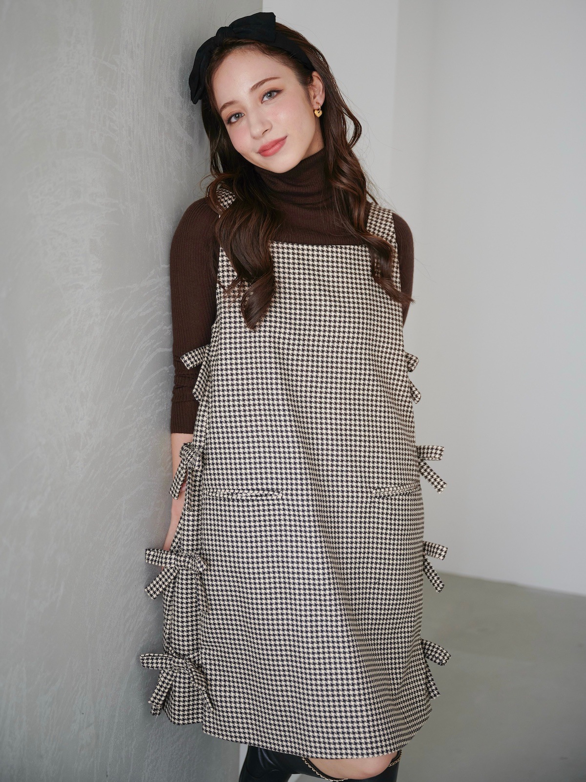 ブラウンリボンジャンパーワンピース【残りわずか】