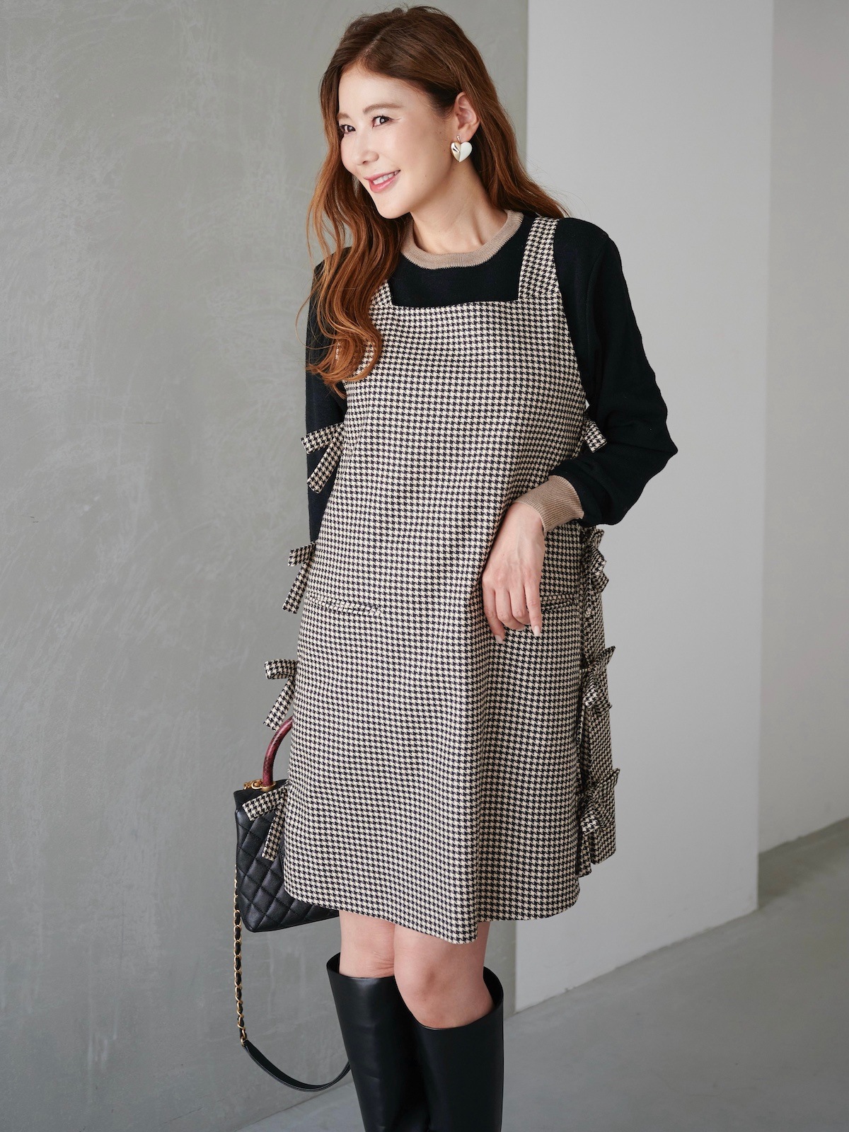 ブラウンリボンジャンパーワンピース【残りわずか】