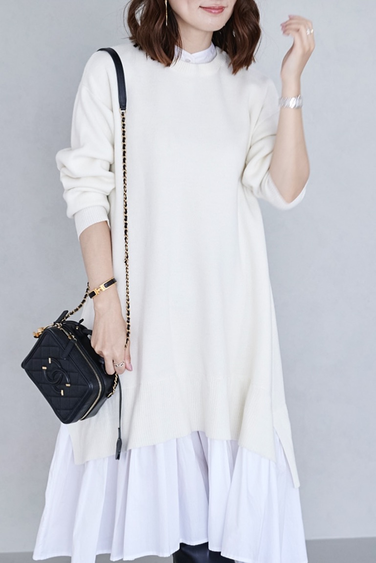 シャツドッキングギャザーワンピース/ホワイト | DRESS | OBLI