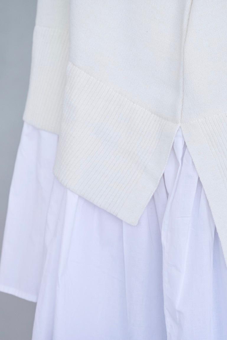 シャツドッキングギャザーワンピース/ホワイト | ALL ITEM | OBLI