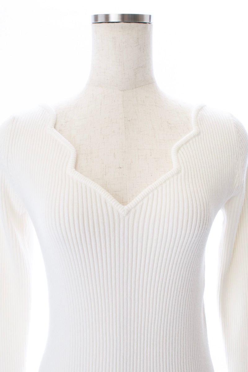 スカラップリブニット/ホワイト | TOPS | OBLI