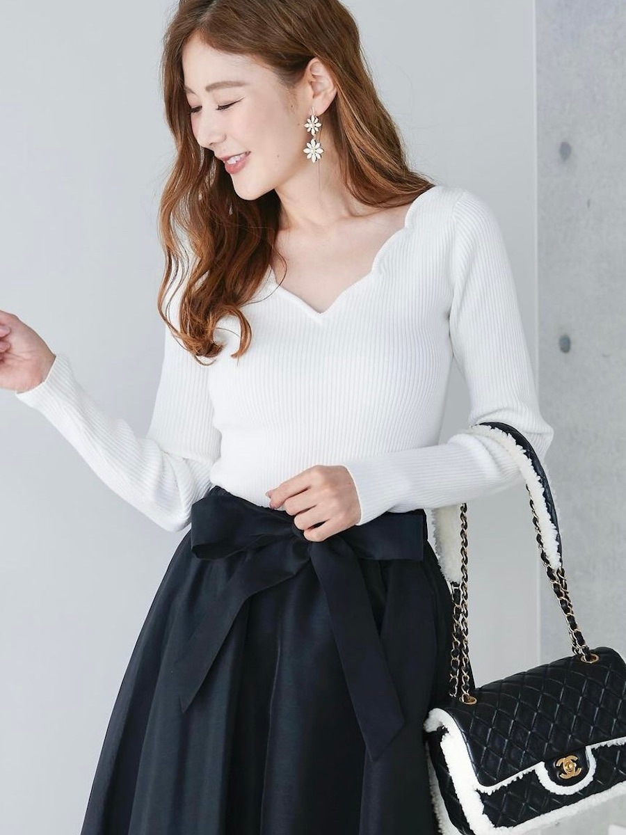 OBLI♡オブリ♡obli♡スカラップリブニット スカラップリブニット/ホワイト【残りわずか】 | TOPS | OBLI