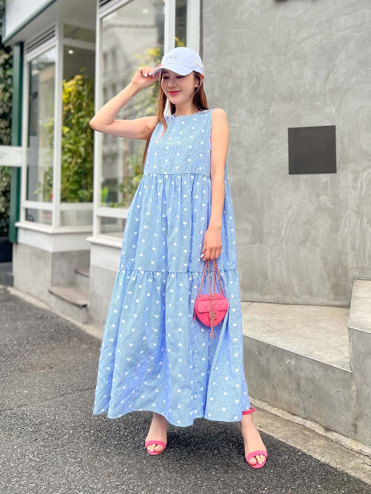 ストライプハート刺繍ワンピース/ブルー【予約】 | DRESS | OBLI